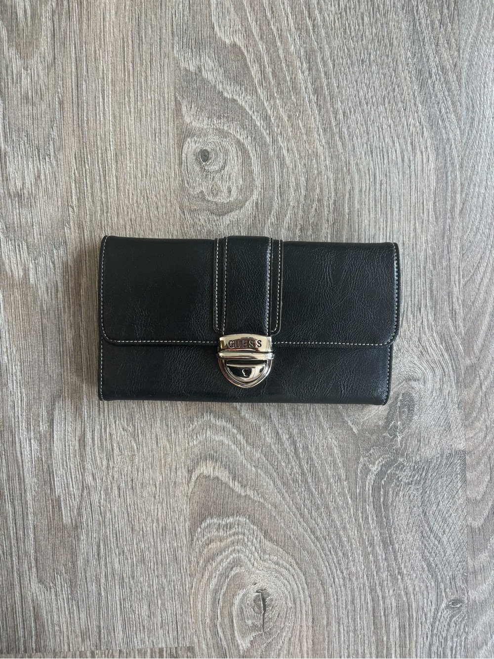 GUESS Black Leather Wallet with Silver Lock